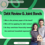 A couple holding a house, green image with DCASA logo and Joint bonds and debt review title.
